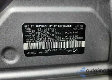 2019 Mitsubishi Outlander Se from USA, damaged, VIN JA4AZ3A37KZ022137